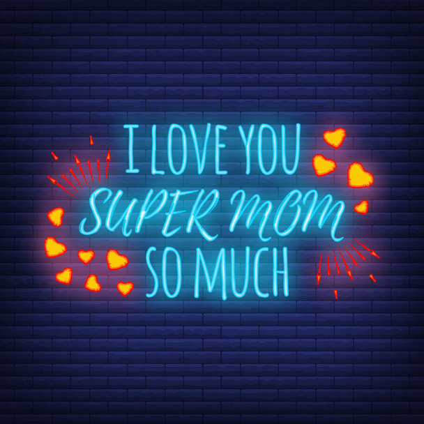 Concept neon Happy Mother 's Day banner, λογότυπο, ετικέτα και αφίσα, διανυσματική απεικόνιση σε φόντο από τούβλα. Σχεδιασμός καλλιγραφίας και χαιρετισμού γραμματοσειράς, γάμου, εορταστικής κάρτας. - Διάνυσμα, εικόνα