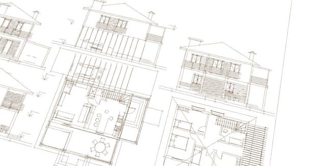 huis architectonische project schets 3d illustratie - Foto, afbeelding