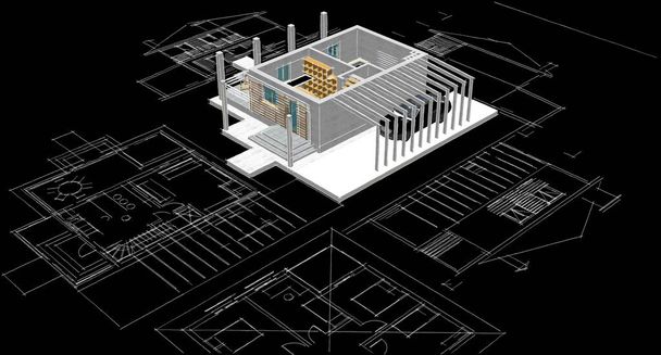 dům architektonický projekt skica 3d ilustrace - Fotografie, Obrázek