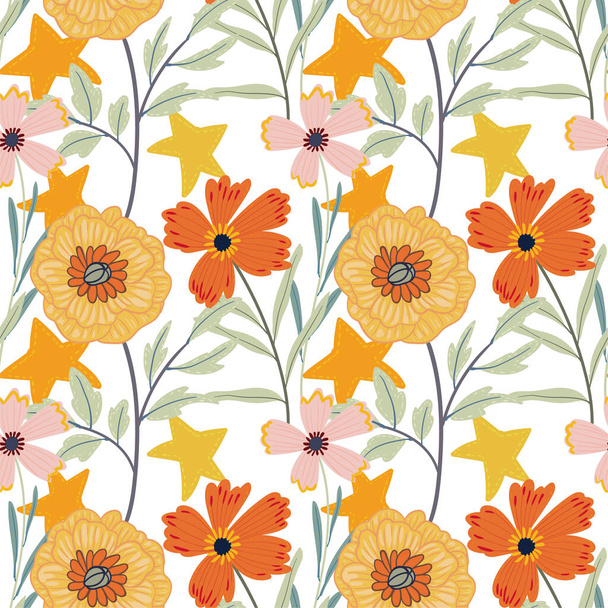 Абстрактні квіти та листя Безшовний візерунок
 - Вектор, зображення