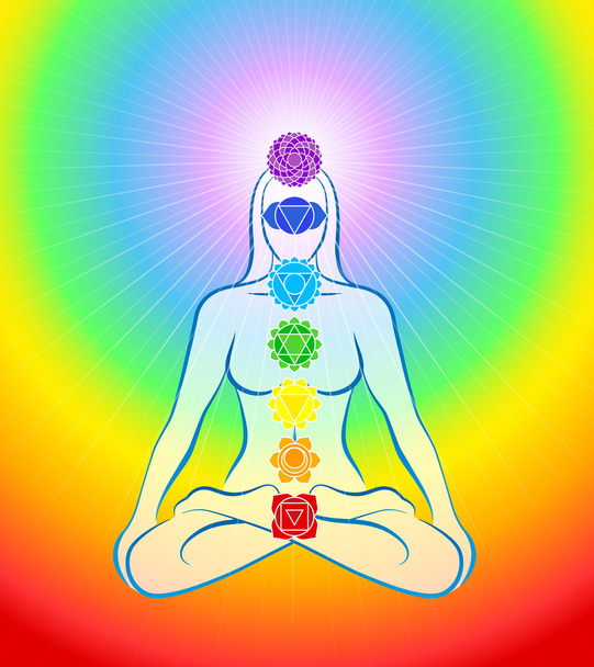 Chakras Icons Rainbow Woman - Vector, Image