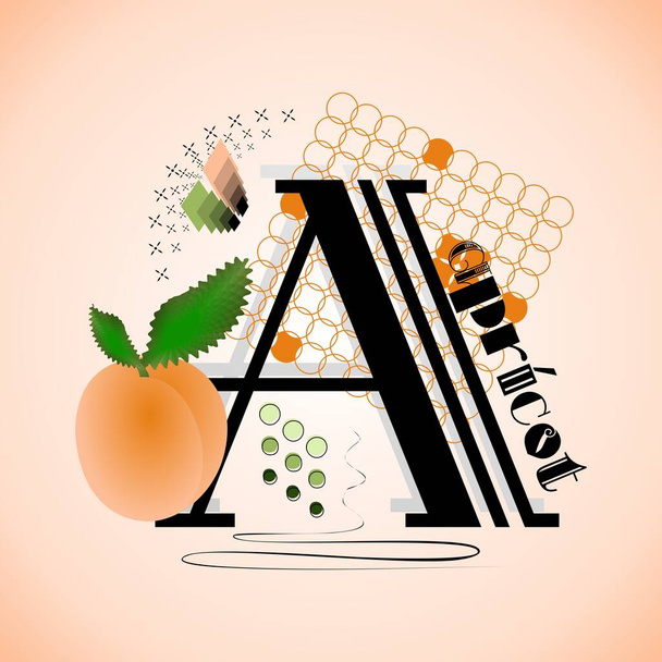 The letter A and Apricot on a bright abstract background - Vector, Image
