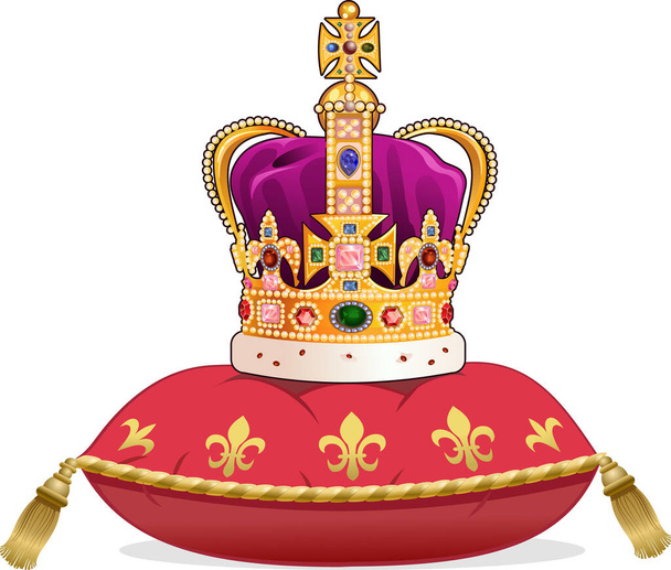 Королевская золотая корона на подушке - Вектор,изображение