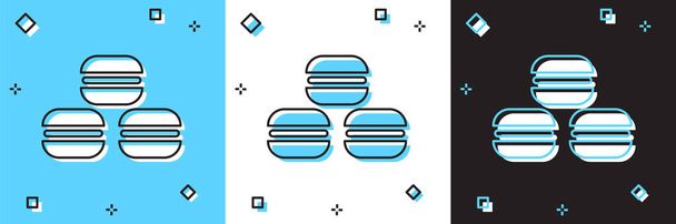 Nastavit ikonu cookie Macaron izolované na modrém a bílém černém pozadí. Makarónová sladká pekárna. Vektor - Vektor, obrázek