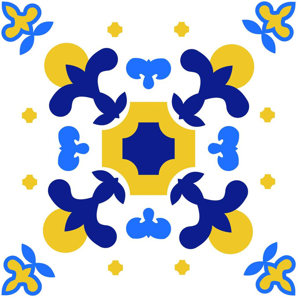 Azulejos Portuguese tile floor, Lisbon seamless indigo blue tiles, vintage geometric ceramic, Spanish vector background. Марокканський геометричний інтер'єр. Azulejo moroccan шпалери - Вектор, зображення