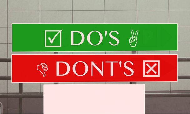 Do's and Don'ts information vector signs. Red and green customer complaint background. Bad vs good concept. - Photo, Image
