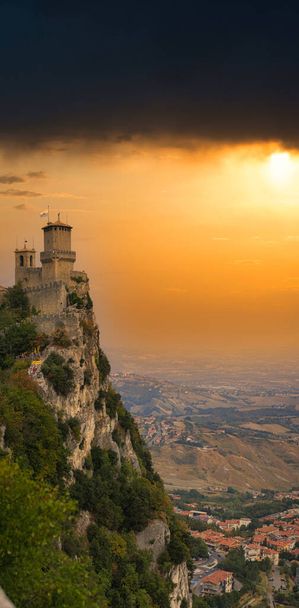 panoramic scenic view of the republic of San Marino at sunset 2021 - Photo, Image