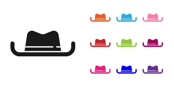 Black Western cowboy hat icon isolated on white background. Set icons colorful. Vector. - Vector, Image