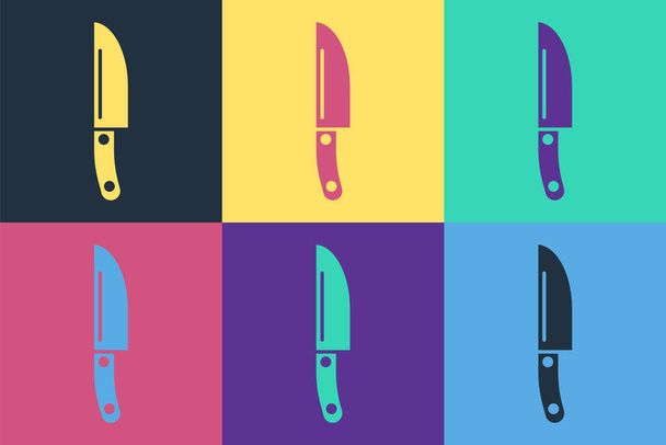 Pop art Icono del cuchillo aislado en el fondo de color. Símbolo de cubertería. Vector. - Vector, Imagen