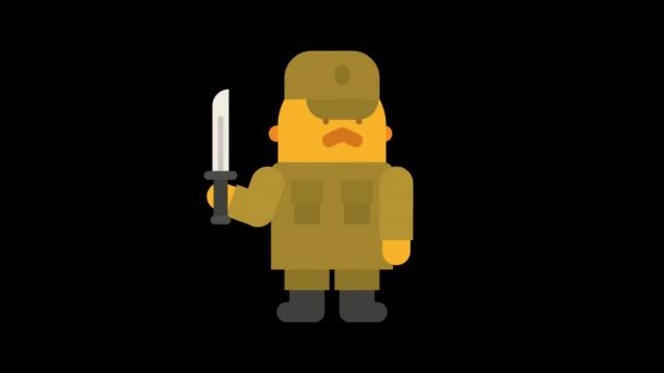 Sergeant holding hunting knife. Alpha channel. Looped animation. Character animation - Footage, Video