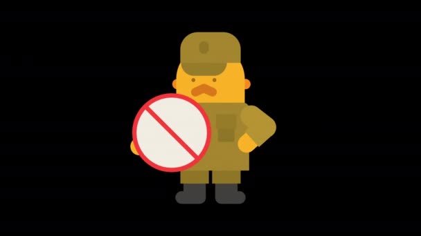 Sergeant holding prohibition sign. Alpha channel. Looped animation. Character animation - Footage, Video
