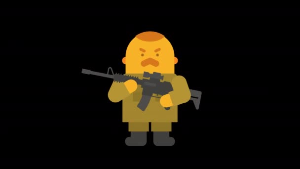 Sergeant holds machine gun and looks around seriously. Alpha channel. Looped animation. Character animation - Footage, Video