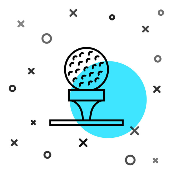 Tee ikonundaki siyah çizgi golf topu beyaz arka planda izole edildi. Rastgele dinamik şekiller. Vektör. - Vektör, Görsel