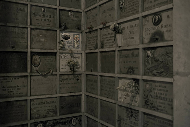  Detail of decorated tombstones of a columbarium. High quality photo - Photo, Image