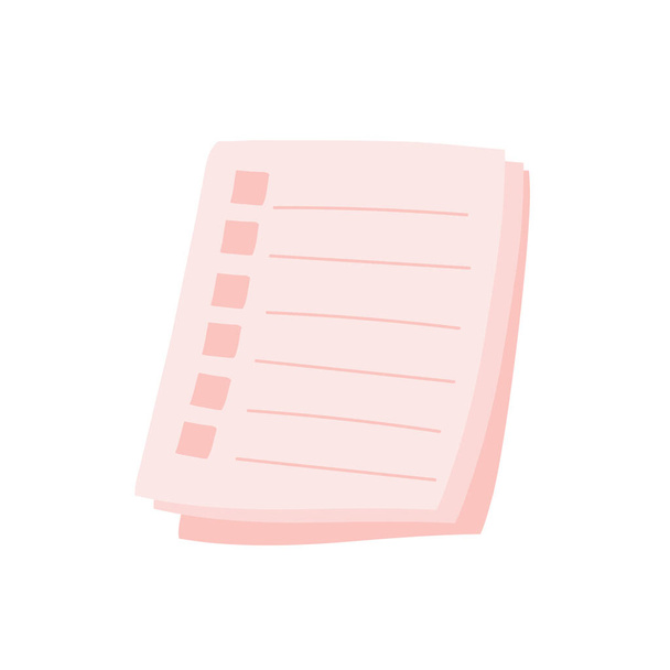 Cute notepad with check boxes. Flat illustration of pink scratchpad - Vector, Image