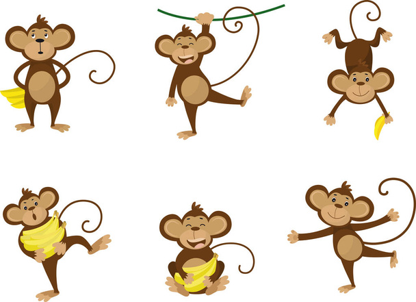Collection de singe dans différentes poses avec image vectorielle banane - Vecteur, image