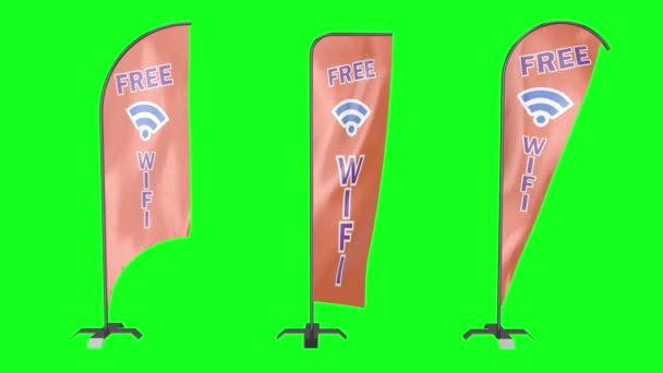 Free wifi group flag flagpole feather green screen advertisement chroma key anim - Metraje, vídeo