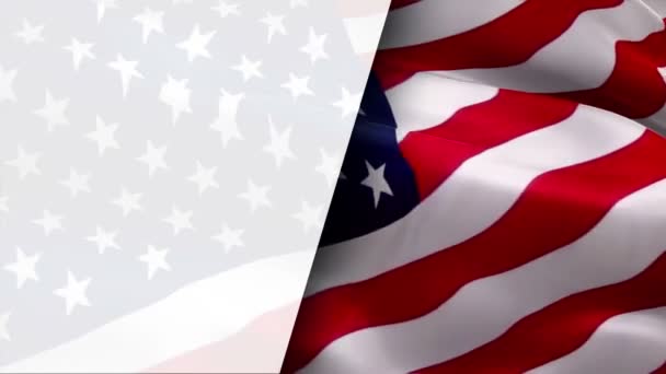 American flag video half white background. 3d United States American Flag Slow Motion video. US American Flags Close Up. US US Flag Motion Loop HD resolution USA Background. USA flag Closeup video for Washington Birthday - Footage, Video