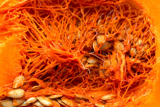 Семена тыквы и внутренности фона, текстура - Фото, изображение