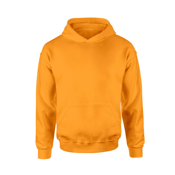 Give a boost to your designing work by using this Front View Luxurious Men Hoodie Mockup In Carrot Curl Color Without Drawcords, It will astonishing - Photo, Image