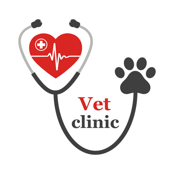 Stethoscope with paw print line icon veterinary Vector Image