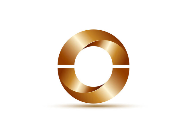 Дизайн логотипу Глянцеві металеві напівкруги. Бронзова абетка, неможлива літера O символ. 3D нульовий знак векторного металевого кола ізольовано на білому тлі
 - Вектор, зображення