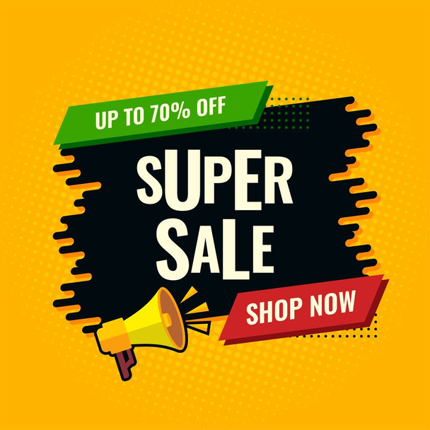 σούπερ πώληση κίτρινο και μαύρο αφηρημένη πώληση banner κατάστημα τώρα - Διάνυσμα, εικόνα