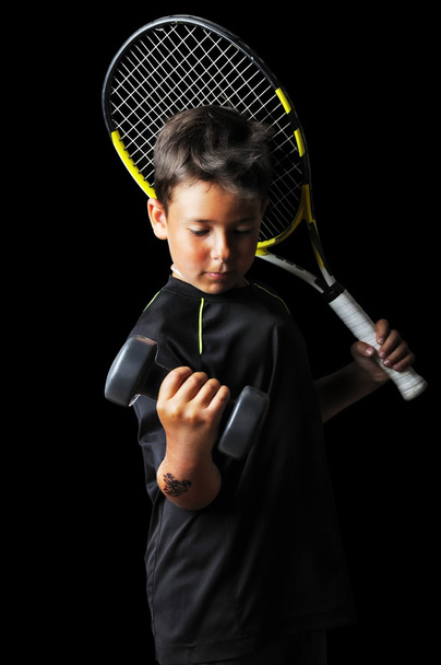 Portrait of handsome boy with tennis equipment - Фото, изображение