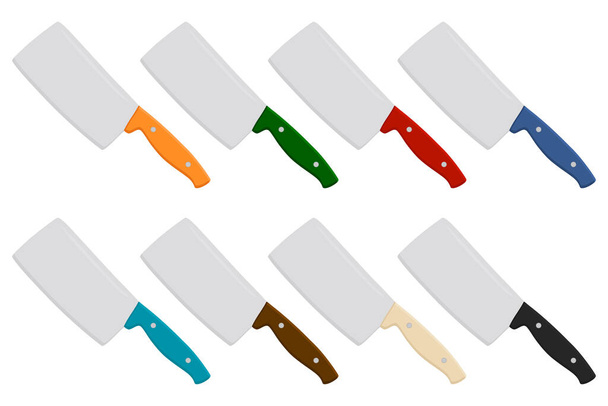 Illustration on theme big kit steel axes with wooden handle, metal ax for hunting. Pattern ax consisting of many different axes on white background. Forged axes it main accessory male, ax for survival - Vector, Image
