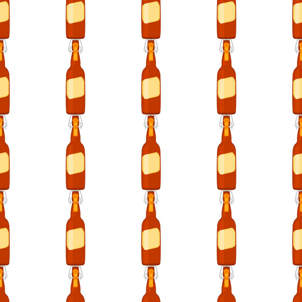 Illustratie op thema naadloze bierglazen flessen met deksel voor brouwerij. Patroon bier bestaande uit vele identieke glazen flessen op witte achtergrond. Glazen flessen het belangrijkste accessoire voor bier gourmet. - Vector, afbeelding