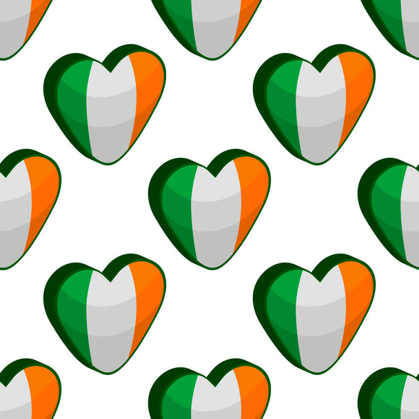 Εικονογράφηση για το θέμα ιρλανδική γιορτή Αγίου Πατρικίου ημέρα, απρόσκοπτη καρδιές χρώμα. Pattern Αγίου Πατρικίου ημέρα που αποτελείται από πολλές ταυτόσημες καρδιές σε λευκό φόντο. Καρδιές είναι κύριο αξεσουάρ για την ημέρα του Αγίου Πατρικίου. - Διάνυσμα, εικόνα