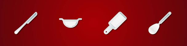 Set Messer, Küchensieb, Reibe und Schneebesen-Symbol. Vektor. - Vektor, Bild