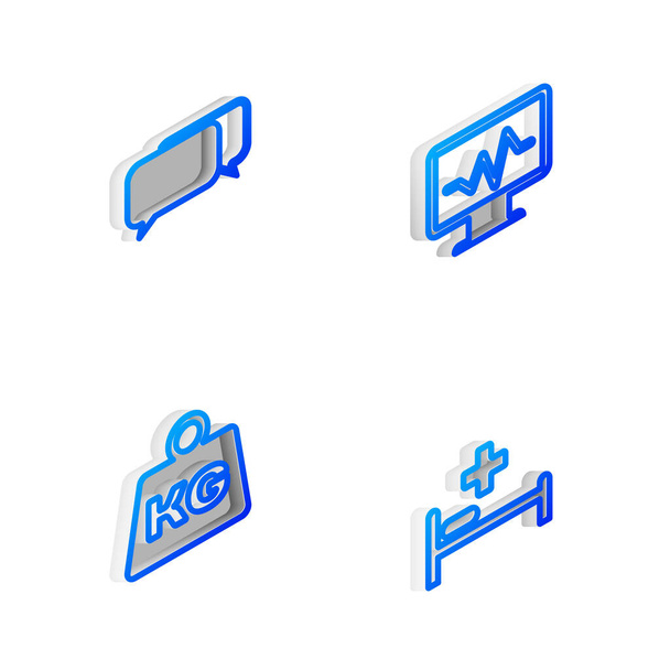 Set Isometric line Monitor with cardiogram, Chat, Weight and Hospital bed icon. Vector. - Vector, Image
