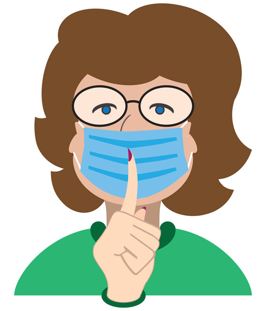 A masked librarian is admonishing patrons to be quiet - Vector, Image