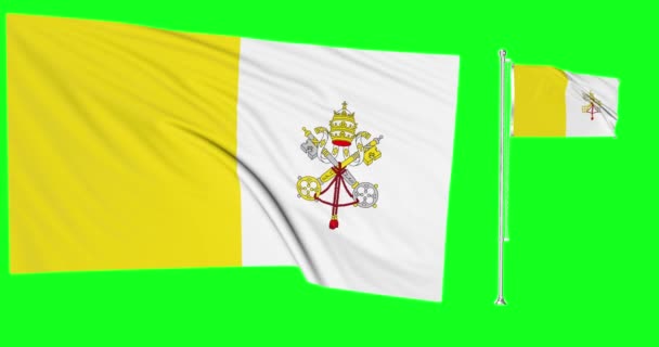 Зеленый экран Ватикан Два флага размахивая на ветру католический флагшток animati - Кадры, видео