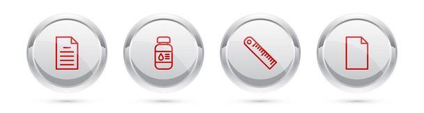 Set line File document, Printer ink bottle, Ruler and Empty. Silver circle button. Vector - Vector, Image