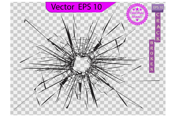 Broken glass, cracks, bullet marks on glass.  - Vector, Image