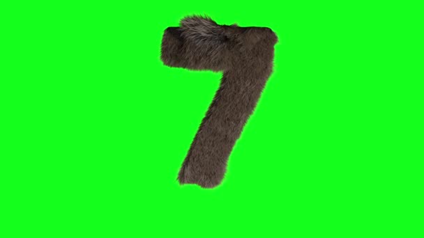 Αφηρημένο τριχωτό αριθμό 7 επτά σημάδι χνουδωτό τριχωτό ψηφίο πράσινο οθόνη chroma κλειδί  - Πλάνα, βίντεο