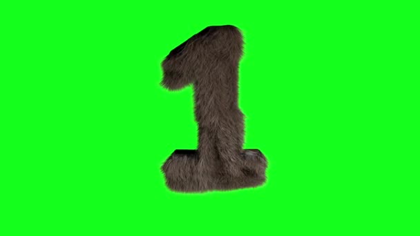 Abstract hairy number 1 one sign fluffy furry digit green screen chroma key  - Footage, Video