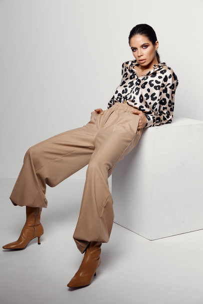 woman in fashion clothes leopard shirt glamor - Photo, Image