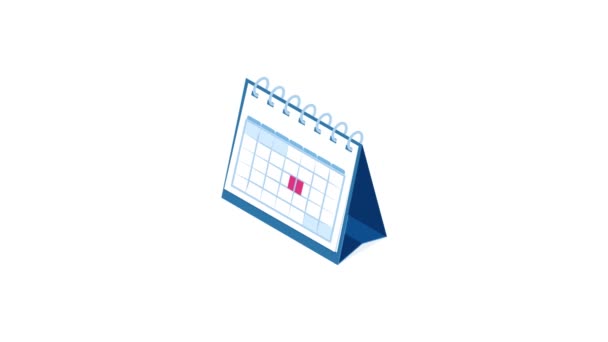 Animación del icono de calendario de escritorio de primavera de pie. Aislado sobre fondo blanco. - Metraje, vídeo