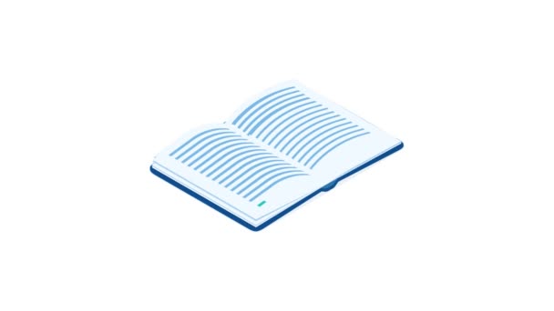 Icono de libro de animación de línea azul. Aislado sobre fondo blanco. - Metraje, vídeo