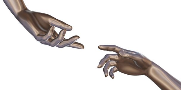 Iron hand robot ręka dotrzeć do spełnienia White tło Ilustracja 3d - Zdjęcie, obraz
