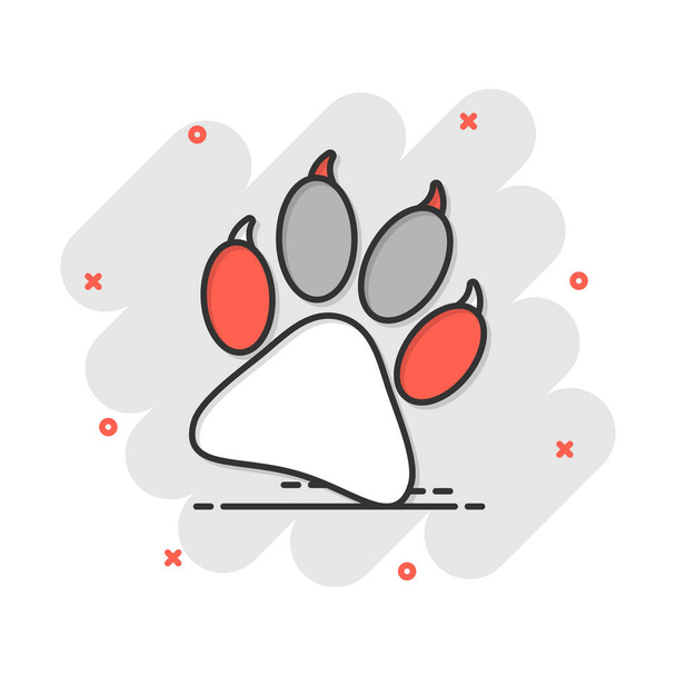 Vector cartoon paw print icoon in stripstijl. Hond, kat, beer poot teken illustratie pictogram. Begrip "splash effect" van dierenvoetactiviteiten. - Vector, afbeelding