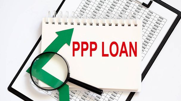 Notebook with Tools and Notes about PPP LOAN with chart - Photo, Image