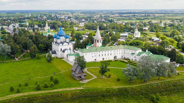Suzdal, Russia. Flight. The Cathedral of the Nativity of the Theotokos in Suzdal - Orthodox church on the territory of the Suzdal Kremlin, Aerial View   - Photo, Image
