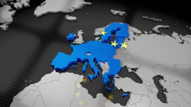 Mapa y bandera de la Unión Europea, estrellas caídas - animación 4K (3840x2160 px), representación 3D. - Imágenes, Vídeo