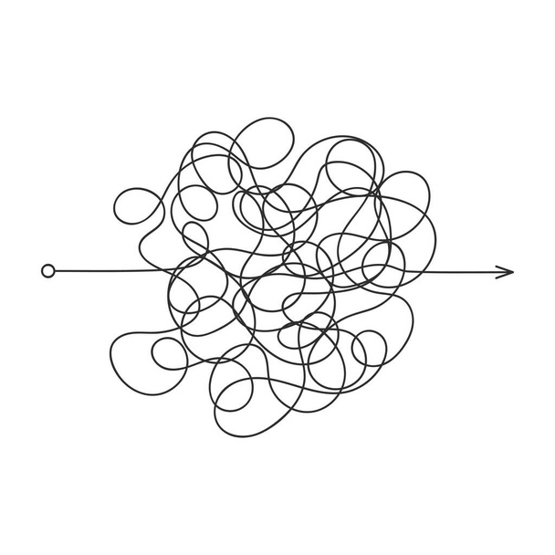 Messy line. Confused and complicated clew way. Curved black line, solving a complex problem or quest. Tangled scribble path. Template design for web site, ui and logo. Vector illustration - Vector, Image