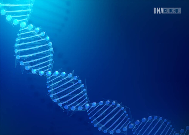 DNA nauka technologia wektor tło dla biomedycznych, zdrowie, chemia projektowanie. Koncepcja chromosomu. Wzór 3D w kolorze ciemnoniebieskim - Wektor, obraz