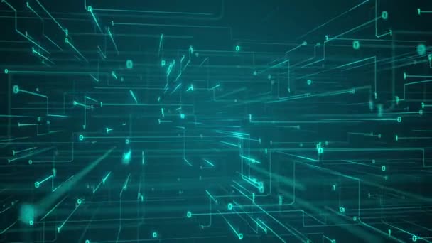 Abstract tech 3D circuit board styled background with fast moving digital data transfer and binary code ones and zeros. This modern technology motion background is a seamless loop. - Footage, Video